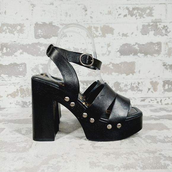 New Sam Edelman Rosalind Black Leather Platform Heeled Sandals T203 - Picture 6 of 11